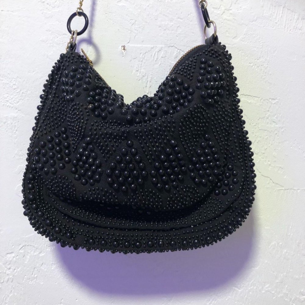 Black embellished beaded purse